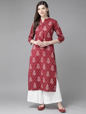 Indo Era Maroon Printed Straight Kurtas 1