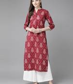 Indo Era Maroon Printed Straight Kurtas