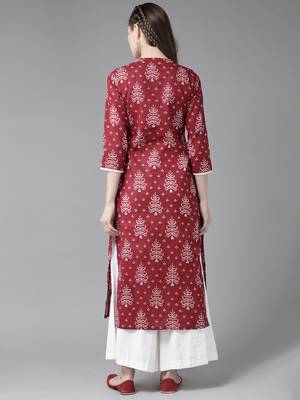 Indo Era Maroon Printed Straight Kurtas 2
