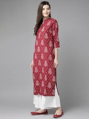 Indo Era Maroon Printed Straight Kurtas 3