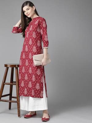 Indo Era Maroon Printed Straight Kurtas 4