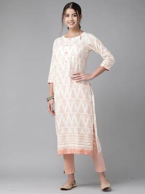 Indo Era Off White Foil Printed Straight Kurtas 1