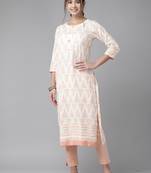 Indo Era Off White Foil Printed Straight Kurtas