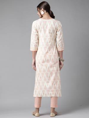 Indo Era Off White Foil Printed Straight Kurtas 2