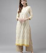 Indo Era Off White Foil Printed Straight Kurtas