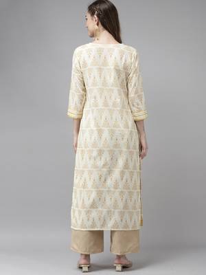 Indo Era Off White Foil Printed Straight Kurtas 2