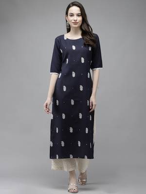 Indo Era Navy Blue Embroidery Kurta 1