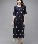 Indo Era Navy Blue Embroidery Kurta
