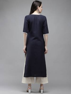 Indo Era Navy Blue Embroidery Kurta 2