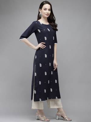 Indo Era Navy Blue Embroidery Kurta 3