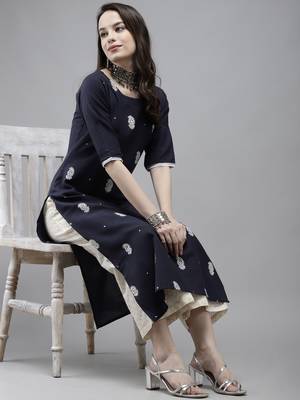 Indo Era Navy Blue Embroidery Kurta 4