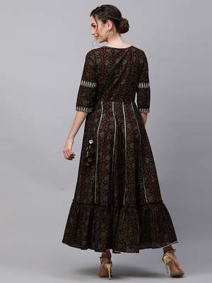 Indo Era Black Floral  Print Flaired Anarkali Kurta 2
