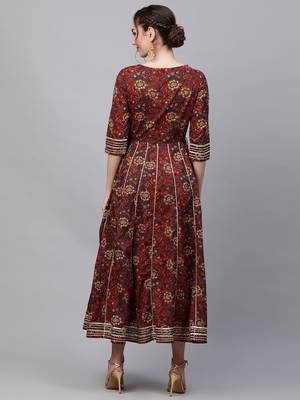 Indo Era Maroon Floral Print Flaired Anarkali Kurta 2
