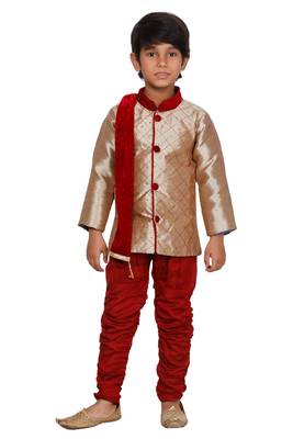 Maroon printed blended cotton boys-kurta-pyjama 1