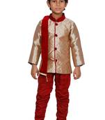 Maroon printed blended cotton boys-kurta-pyjama