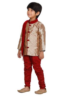 Maroon printed blended cotton boys-kurta-pyjama 3
