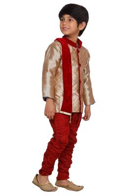 Maroon printed blended cotton boys-kurta-pyjama 4