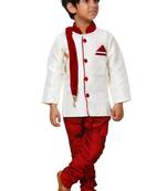 Maroon printed blended cotton boys-kurta-pyjama