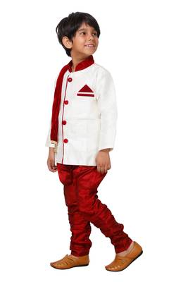 Maroon printed blended cotton boys-kurta-pyjama 3