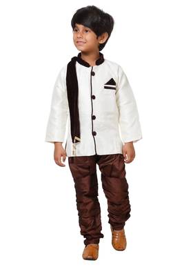 Brown printed blended cotton boys-kurta-pyjama 1