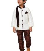 Brown printed blended cotton boys-kurta-pyjama