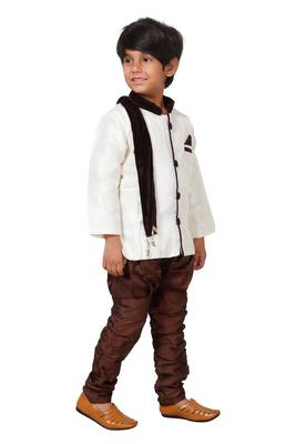 Brown printed blended cotton boys-kurta-pyjama 4