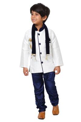 Blue printed blended cotton boys-kurta-pyjama 1