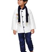 Blue printed blended cotton boys-kurta-pyjama