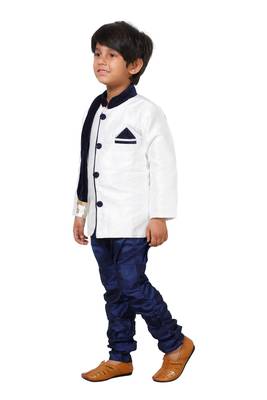 Blue printed blended cotton boys-kurta-pyjama 3