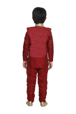Maroon printed blended cotton boys-sherwani 2