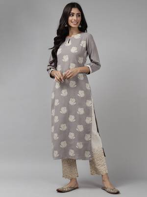 Indo Era Grey Printed Straight Kurta 1