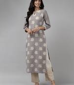 Indo Era Grey Printed Straight Kurta