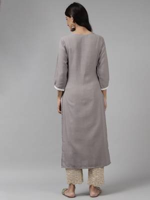 Indo Era Grey Printed Straight Kurta 2