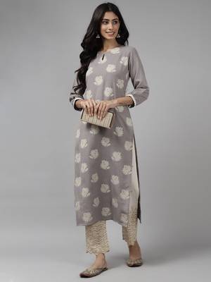 Indo Era Grey Printed Straight Kurta 4