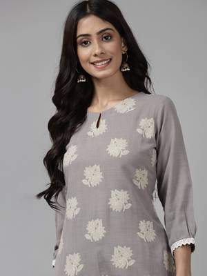 Indo Era Grey Printed Straight Kurta 5