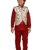 Maroon printed blended cotton boys-sherwani