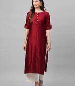 Indo Era Red Solid Straight Kurta
