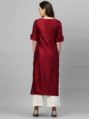 Indo Era Red Solid Straight Kurta 2