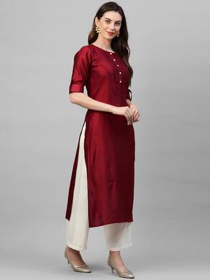 Indo Era Red Solid Straight Kurta 4