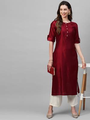 Indo Era Red Solid Straight Kurta 5