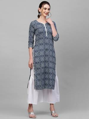 Indo Era Navy Blue Printed Kurta 1