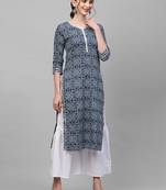 Indo Era Navy Blue Printed Kurta