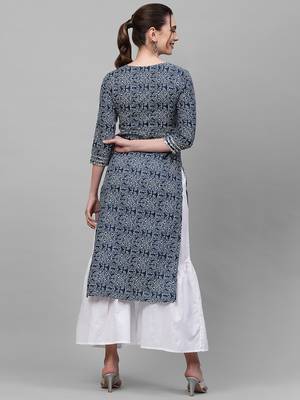 Indo Era Navy Blue Printed Kurta 2