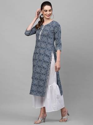 Indo Era Navy Blue Printed Kurta 3