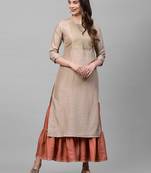 Indo Era Beige Solid Straight Kurta