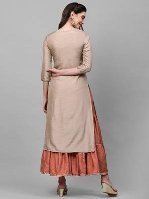Indo Era Beige Solid Straight Kurta 2