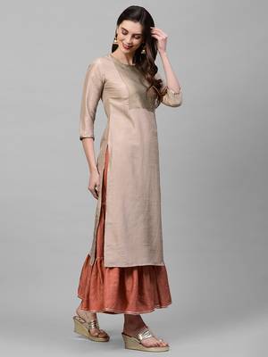 Indo Era Beige Solid Straight Kurta 3