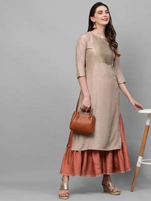 Indo Era Beige Solid Straight Kurta 4