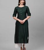 Indo Era Green solid Straight Kurta