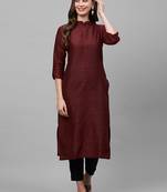 Indo Era Maroon Striped Straight Kurta